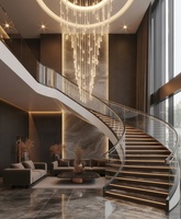 Escalier en verre incurvé en acier, design professionnel moderne et économique, pour villas, avec des marches flottantes intérieures.