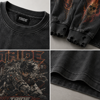 T-shirt à manches longues TaiDe personnalisé 300GSM, délavé à l'acide, imprimé graphique vieilli, coupe ample et oversize, fabricant OEM ODM en gros