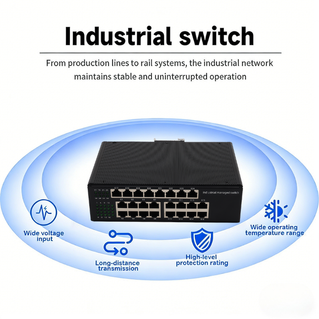 24 Port Industrial Fast Ethernet Switch PoE/Non-PoE Options 1000Mbps Network Switch for Production Line & PLC System Aggregation