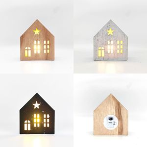 Lámpara de madera con forma de casa de 8 cm, decoración navideña iluminada para escritorio, regalo. - Product Image 4