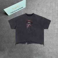 T-shirt d'été personnalisé avec impression DTG, col rond, 100% coton, effet délavé, coupe ample, court, vieilli, avec motif graphique pour homme