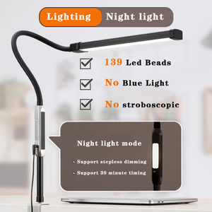 Lampe de table flexible à col de <span class=keywords><strong>cygne</strong></span> simple, réglable par pince/base, LED sans scintillement, télécommande tactile, veilleuse moderne - Product Image 6