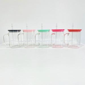 Meilleur rapport qualité-prix : Tasse à café transparente en verre de 17 oz pour sublimation, avec couvercles en PP colorés pour impression à chaud - Product Image 2