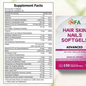 Gélules OEM ODM pour Cheveux, Peau et Ongles avec Vitamines A, C, D, E, Collagène Hydrolysé et Huile d'Argan - 150 Gélules - Product Image 2