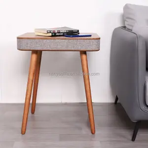 HANYEE Wohnzimmer Square Wood Nodic Smart Möbel Beistell tisch Lautsprecher Couch tisch mit Lautsprecher und kabellosem Ladegerät