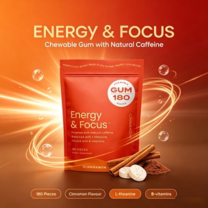 Chewing-gums Énergie & Concentration sans sucre, à la caféine et à la L-théanine, avec vitamines B, végétaliens, favorisent la clarté mentale et l'humeur, OEM/ODM - Product Image 1