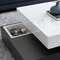 Nouvelle conception de table basse de salon moderne à deux niveaux, blanche, multifonctionnelle, avec fonction de levage