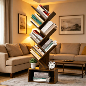 Étagère à livres de style arbre moderne avec pieds antidérapants et étagères multi-angles pour livres, objets décoratifs et solutions de rangement multimédia - Product Image 1