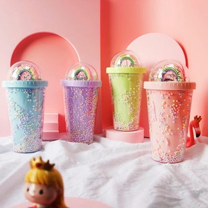 Zhen Ai Rainbow Bubble Straw Cup Large Capacity Double Walled Plastic Water Bottle For Students Back To School Gift - Product Image 1