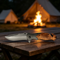 Couteau pliant OEM personnalisé en acier inoxydable 3Cr13 avec manche en bois d'olivier, gravure laser DIY, pour camping et chasse