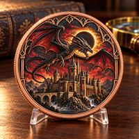 Pièces de monnaie en cuivre fin 999 de 1 oz, Série Château du Dragon, Double face, Haute relief, Effet UV, Artisanat métallique festif