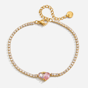 Heart Shape Zircon Tennis Bracelet 18K <b>Gold</b> Plated Stainless Steel Channel Setting Gift Jewelry - Product Image 1