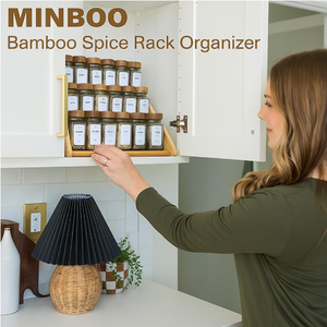 Étagère à épices <span class=keywords><strong>extensible</strong></span> à 3 niveaux en bambou, organisateur de tiroirs pour le rangement des herbes dans les armoires de cuisine - Product Image 6