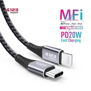 2019新产品编织usb c至8pin c94电缆mfi认证3. 3ft 3A快速充电和同步iphone