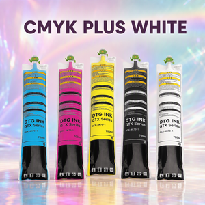 Sac d'encre DTG compatible 700 ml CMYK Blanc Pigmenté Haute Qualité avec puce pour imprimante Brother GTX GTXpro Vente en gros Usine - Product Image 1