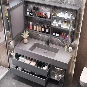 Meuble <span class=keywords><strong>de</strong></span> <span class=keywords><strong>salle</strong></span> <span class=keywords><strong>de</strong></span> <span class=keywords><strong>bain</strong></span> pratique multi-niveaux <span class=keywords><strong>de</strong></span> style moderne simple avec lavabo en céramique intégré - Product Image 4