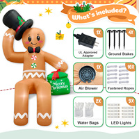 Homme en pain d'épices gonflable géant de Noël avec chapeau haut et sac cadeau, décoration de jardin extérieure, homme en pain d'épices gonflable éclairé par LED