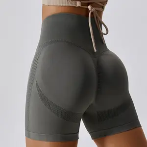 OEM ODM Leggings elásticos de yoga sin costuras Pantalones deportivos para correr de cintura alta Pantalones cortos deportivos ajustados sin costuras.