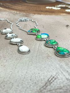 Handmade Sterling Silver Peacock Dahlia White Bufflo <b>Turquoise</b> Necklace Unique Jewelry Gift for Unisex Party Occasions - Product Image 5