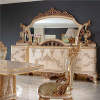 Ensemble de table et chaises de salle à manger de haute qualité, en bois massif, sculpté à la main, finition feuille d'or, forme rectangulaire, style farmhouse, cuisine