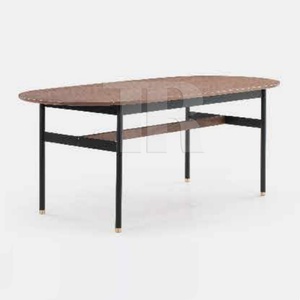 MESA DE COMEDOR CON TABLERO OVALADO, BASE METÁLICA Y DETALLES EN BRONCE - Product Image 2