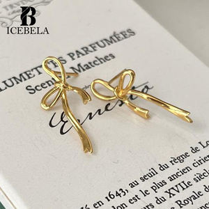 ICEBELA हॉट सेल 925 स्टर्लिंग सिल्वर फाइन ज्वेलरी 18K गोल्ड प्लेटेड इयररिंग्स लड़कियों के लिए ट्रेंडी ठाठ क्यूट स्टड बो नॉट इयररिंग्स - Product Image 4