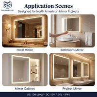 Interrupteur tactile miroir intégré à trois boutons homologué FCC, étanche IP44 pour le marché nord-américain, miroir LED 48W-96W