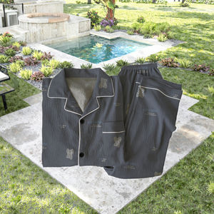 Pijamas de Primera Calidad para Hombre, Primavera/Verano, 2 Piezas, Tejido de Punto, Manga Larga, Cómodos, Casuales, para Estar en Casa - Product Image 3