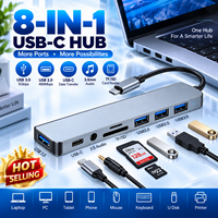 Station D'Accueil Hub Adaptateur Convertisseur 8-En-1 USB 3.0 Type-C 8 Ports avec USB 2.0, Prise Audio 3,5 mm et Lecteurs de Cartes SD/TF