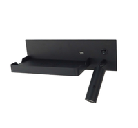 Lampe murale de chevet LED pour hôtel 85-265V avec tablette de charge sans fil, port USB-A, interrupteur à bouton et lampe de lecture réglable