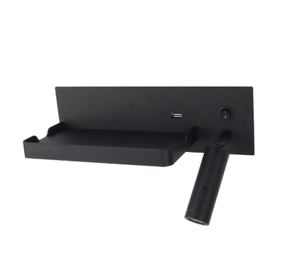 Lampe <span class=keywords><strong>murale</strong></span> <span class=keywords><strong>de</strong></span> chevet LED pour hôtel 85-265V avec tablette <span class=keywords><strong>de</strong></span> charge sans fil, port USB-A, interrupteur à bouton et lampe <span class=keywords><strong>de</strong></span> lecture réglable - Product Image 1