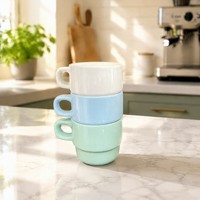 Lot de tasses à café en céramique empilables pastel, gain de place, pour cuisine, café, hôtel, restaurant, cadeau
