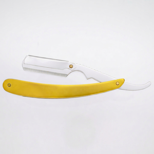 Navaja de Afeitar Clásica de Acero Inoxidable para Hombre, Mango Amarillo, Hoja Única, Herramienta Manual para Afeitado en Húmedo, Uso en Barbería - Product Image 1