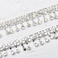 Rumbai Kristal Rhinestone Pendek Lebar 2cm, Hiasan Pinggiran Kristal untuk Jahit, Aksesoris DIY Pakaian, Gaun, Sabuk, Sepatu