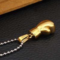 Collier pendentif gant de boxe unisexe en cuivre et chaîne de bambou, style européen et américain, bijoux de mode vintage pour le fitness et le sport