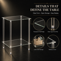 Table d'appoint en acrylique transparente, polie, à bords arrondis, compacte, à ouverture verticale, pour rangement et présentation dans le salon – Nouveauté très prisée