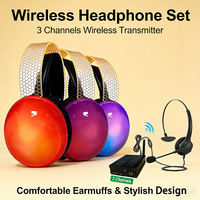 Casque sans fil Silent Disco 5 canaux, stéréo HiFi Qualcomm RF 505M ENC, émetteur, casque supra-auriculaire Type-C avec lumière RGB