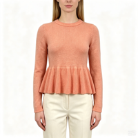 Pull-over décontracté à manches longues en tricot fin de haute qualité, couleur orange, avec volants, personnalisable, OEM & ODM, collection automne Evelyn Undefined