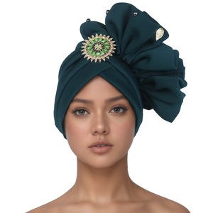 Chapeau africain traditionnel à fleurs et perles <span class=keywords><strong>Mariage</strong></span> Musulman Nail Diamond African Sego Headtie <span class=keywords><strong>Hijab</strong></span> Hat - Product Image 2