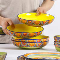 Plat à soupe personnalisé, peint à la main, style américain, décoré sous glaçure, écologique, pour la restauration familiale et les fêtes
