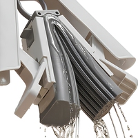 Serpillère pliable à éponge avec essorage mains libres et manche en acier pour la maison, la cuisine et la salle de bain
