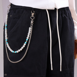Chaîne de taille double couche Yueli en perles imitation et perles turquoise, chaîne de corps tendance hip-hop, accessoire de mode pour usage quotidien - Product Image 5