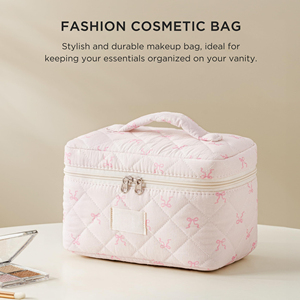 Custom Quilted Cotton Make up <b>Bag</b> Travel Cosmetic <b>Bag</b> Large Cute Bow Makeup <b>Bag</b> - Product Image 5