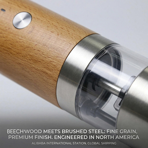 Molinillo de Especias de Madera Ecológico con Control de Botón, Ajustable en Grosor de Molienda, con Soporte - Product Image 5
