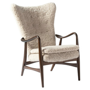 <span class=keywords><strong>Fauteuil</strong></span> de loisirs rembourré en peau de mouton <span class=keywords><strong>patchwork</strong></span>, design scandinave moderne, personnalisé, avec dossier haut et pieds en bois - Product Image 1