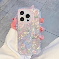 Coque de téléphone INS motif floral pour iPhone 16 15 17 12 Pro Max 13, simple, brillante, en fil plume, coque arrière IMD en relief pour mobile
