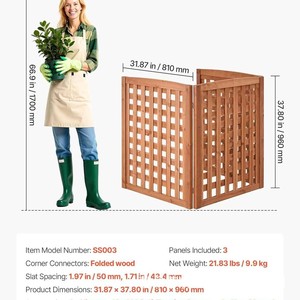 Clôture en bois à mailles pour l'intimité, clôture pour unité de climatisation extérieure, écran d'intimité en bois, clôture de jardin, clôture pour climatiseur - Product Image 4