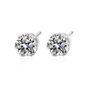 Perak murni 925 mewah klasik anting-anting kancing berlian Moissanite potongan brilian bulat berlapis emas 18K - Product Image 2