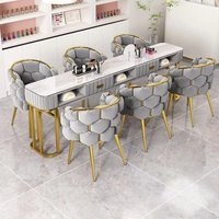 Nouvel équipement de luxe moderne pour le nail art, table de manucure deux places, mobilier de salon en métal, studio.