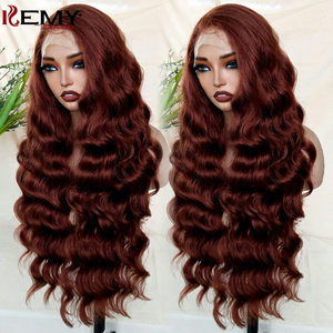 Parrucca Sintetica KEMY HAIR per Donne, Nera, 13*6 HD Lace Frontal Glueless, Ondulata, con Pizzo Trasparente - Product Image 1